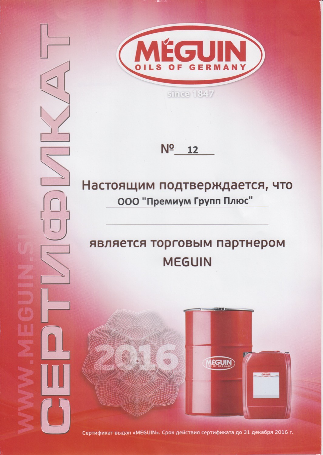Сертификат MEGUIN 2016